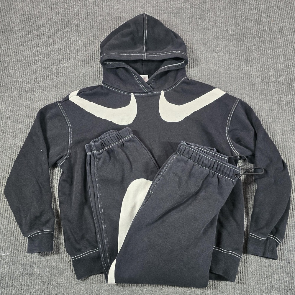 Nike Sweatsuit Womens Small Medium Black Fleece Big Swoosh Hoodie Jogger Set